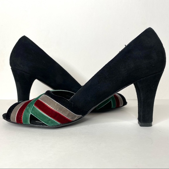 Faryl Robin Suede Velvet Crossover Front Heel Open Toe 40s Retro Anthropologie 6 - Picture 14 of 15